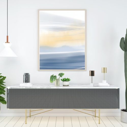 Quadro Decorativo Abstrato Azul, Amarelo e Branco