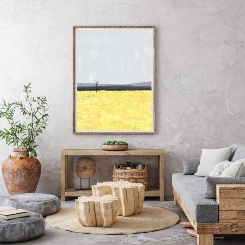 Quadro Decorativo Abstrato Amarelo e Cinza
