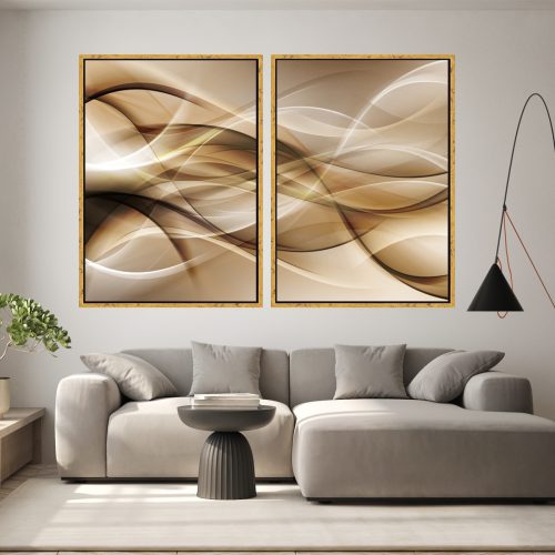 Jogo com 2 Quadros Abstratos Tons Neutros em Formas Orgânicas