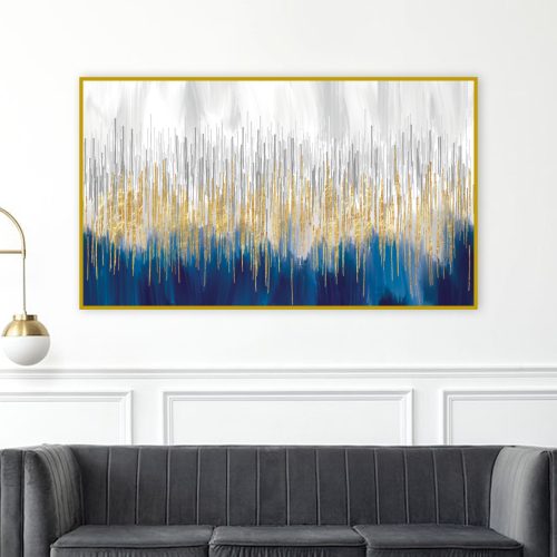 Quadro Decorativo Abstrato Minimalista Azul Dourado e Branco