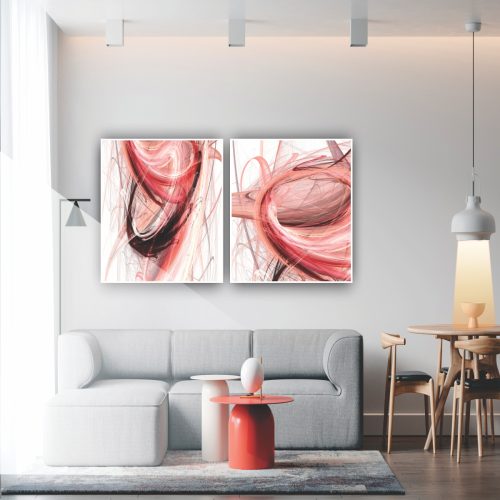 Jogo com 2 Quadros Decorativos Minimalista Abstratos Branco e Rosa
