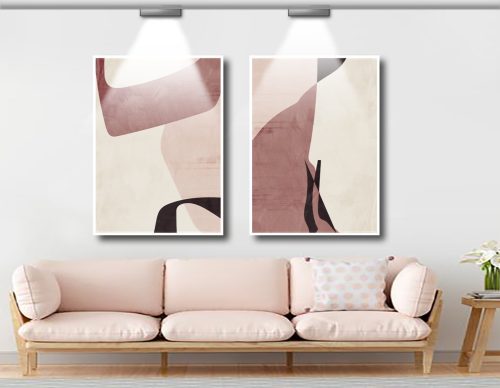 Jogo com 2 Quadros Abstratos Em Tons de Rosa