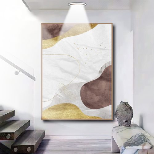 Quadro Decorativo Abstrato Minimalista Com Detalhes em Marrom e Amarelo