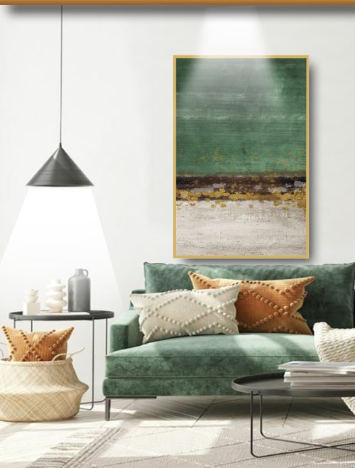 Quadro Decorativo Abstrato com Tons de Verde, Marrom e Off white