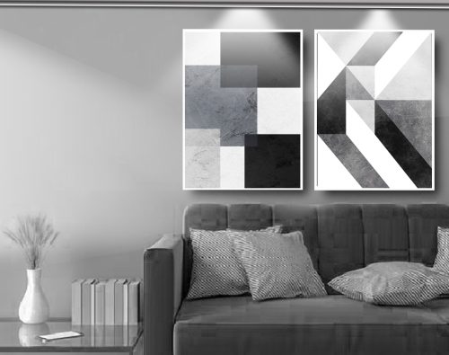 Jogo com 2 Quadros Decorativos Abstrato Geométrico Preto e Branco