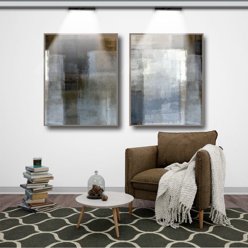 Jogo com 2 Quadros Decorativos Azul e Marrom