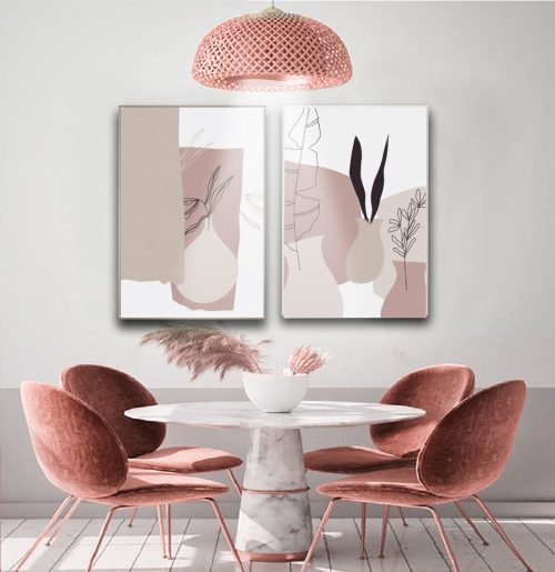 Jogo com 2 Quadros Abstratos Rosa e Nude