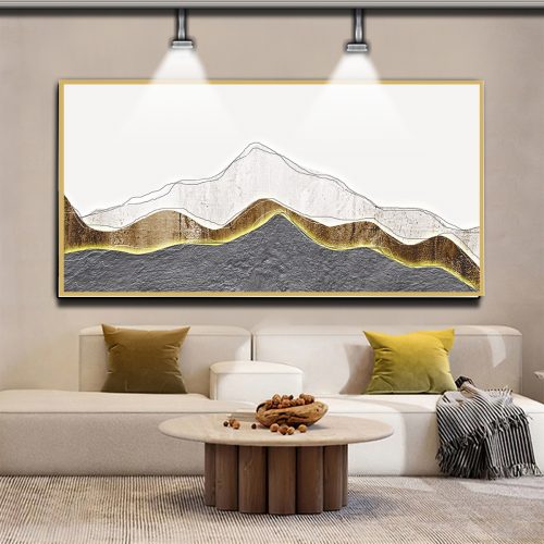 Quadro Decorativo Abstrato em Tons de Branco, Cobre e Cinza