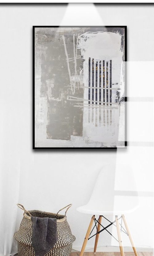Quadro Decorativo Abstrato em Tons de Cinza e Off White