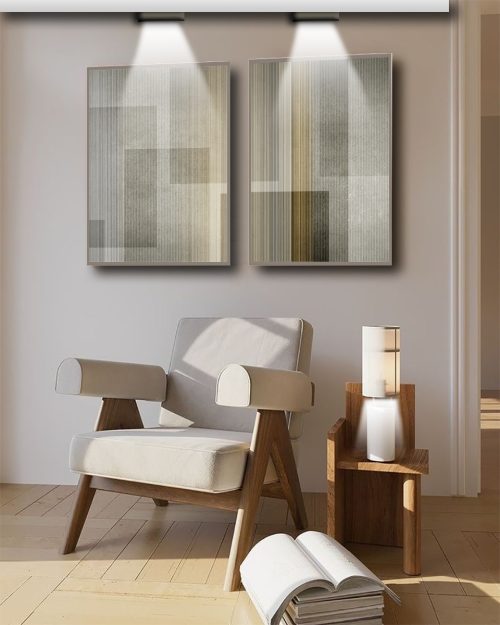 Jogo com 2 Quadros Decorativos Minimalista Abstratos com Tons Neutros