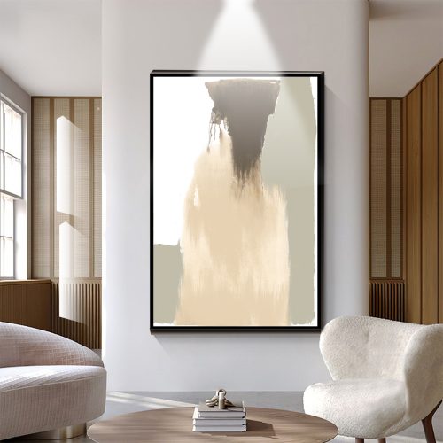 Quadro Decorativo Abstrato Neutro em tons de areia, cinza e marrom