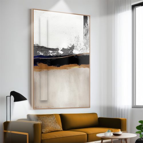 Quadro Decorativo Abstrato em Tons de Branco, Cinza, Preto e Nude