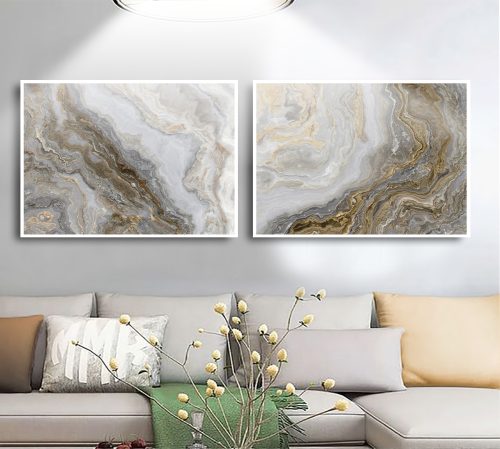 Jogo com 2 Quadros Decorativos Marmorizado