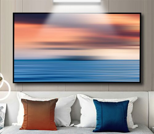 Quadro Decorativo Abstrato Degrade Fluido em Tons de Azul e Laranja