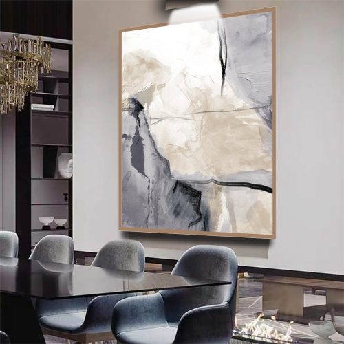 Quadro Decorativo Abstrato Minimalista em Tons Cinza e Nude