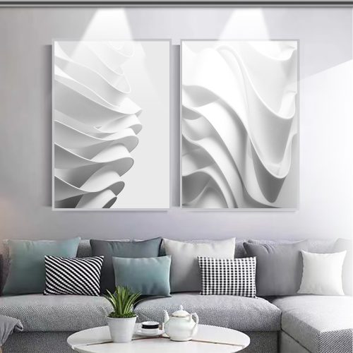 Jogo com 2 Quadros Abstratos em Tons Off White