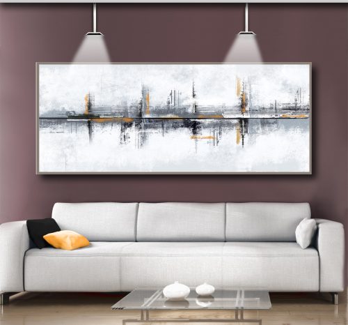 Quadro Decorativo Abstrato Mistura de Tons Cinza, Preto e Laranja