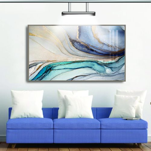 Quadro Decorativo Abstrato Marmorizado Azul com Brilho Dourado