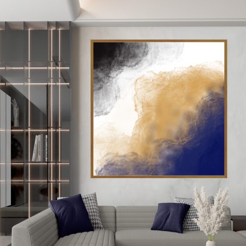 Quadro Decorativo Abstrato Azul Amarelo Branco e Preto