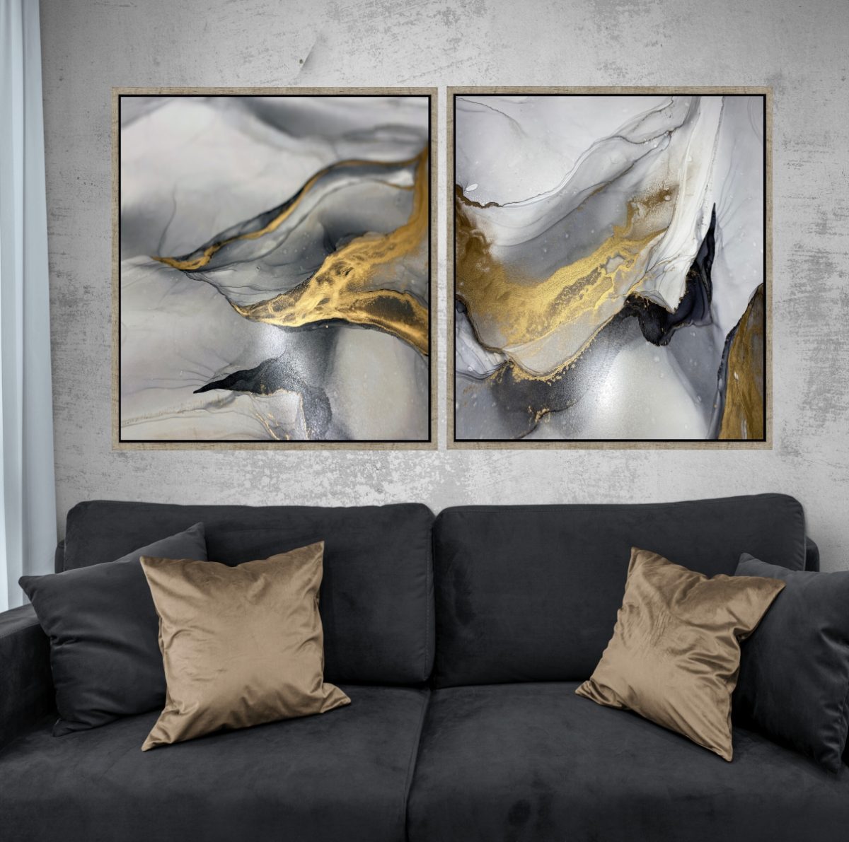Jogo com 2 Quadros Abstratos Preto e Dourado - Imagem 6