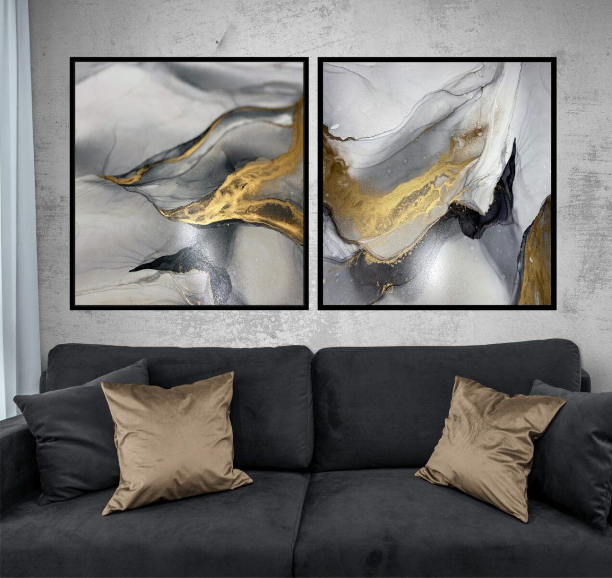 Jogo com 2 Quadros Abstratos Preto e Dourado - Imagem 7