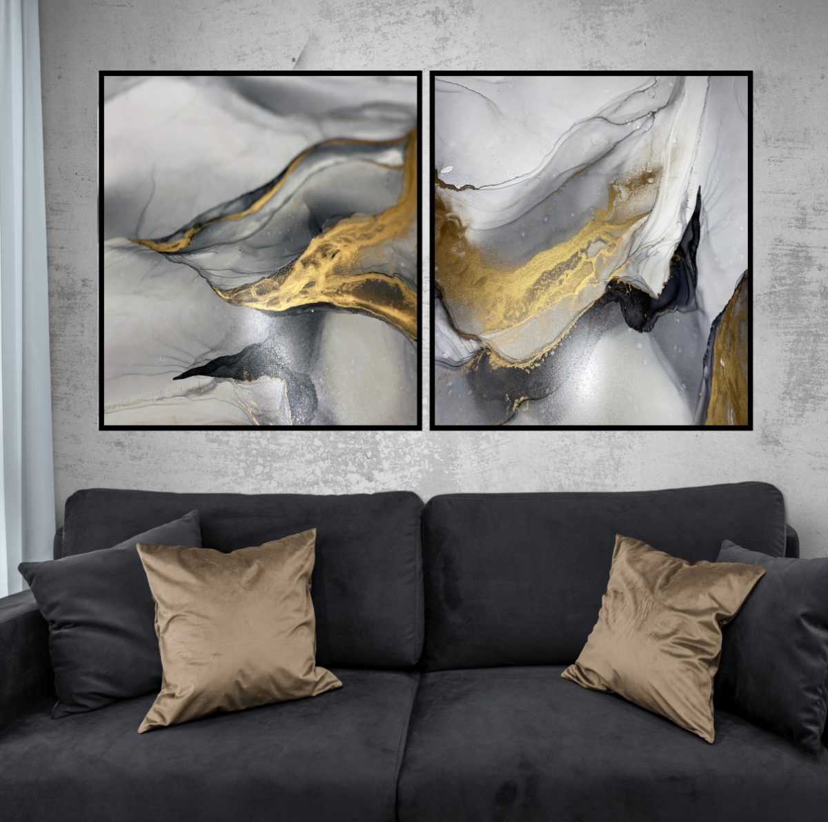 Jogo com 2 Quadros Abstratos Preto e Dourado - Imagem 12