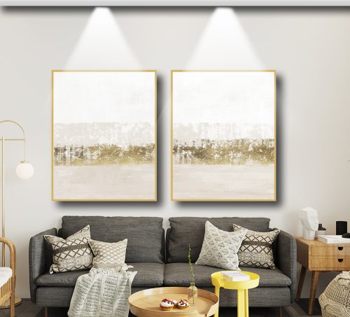 Jogo com 2 Quadros Abstratos Minimalistas em Tons Nude OffWhite e Amarelo