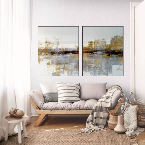 Jogo Com 2 Quadros Decorativos Abstrato em Tons Quentes