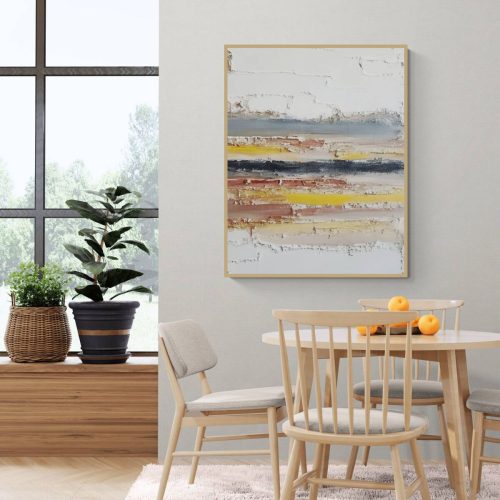 Quadro Abstrato em Tons Off white, Azul, Marrom e Amarelo
