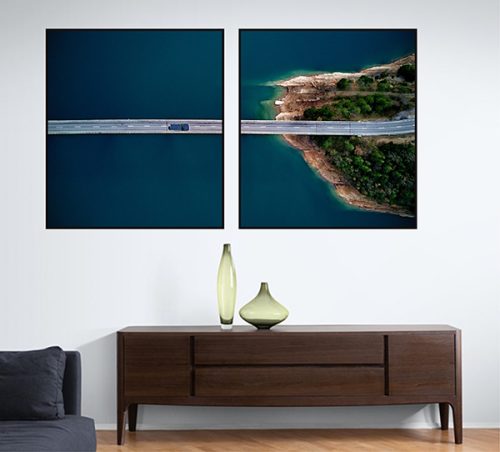 Jogo Com 2 Quadros Decorativos Estrada Passandono Meio do Mar