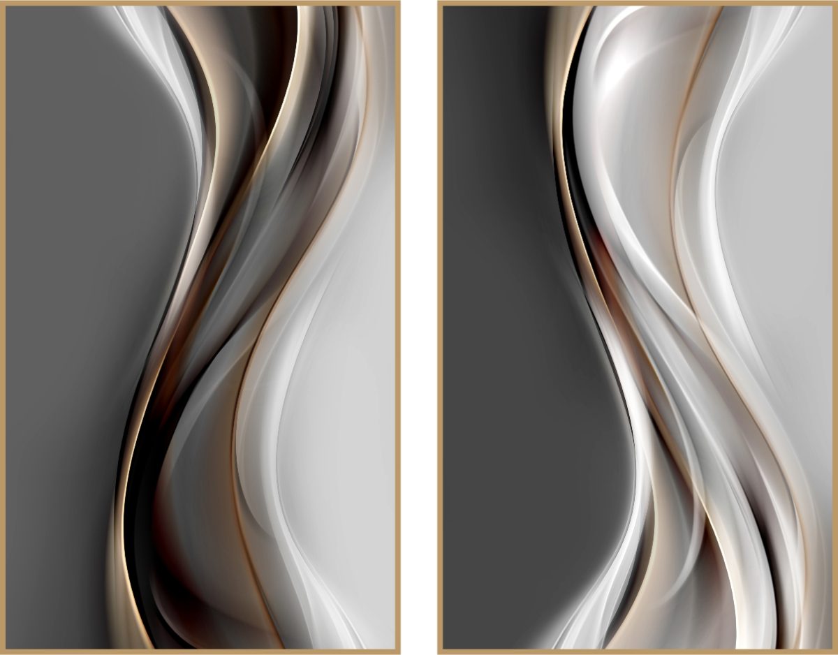 Jogo Com 2 Quadros Decorativos Abstrato Cinza, Branco e Cobre - Imagem 3