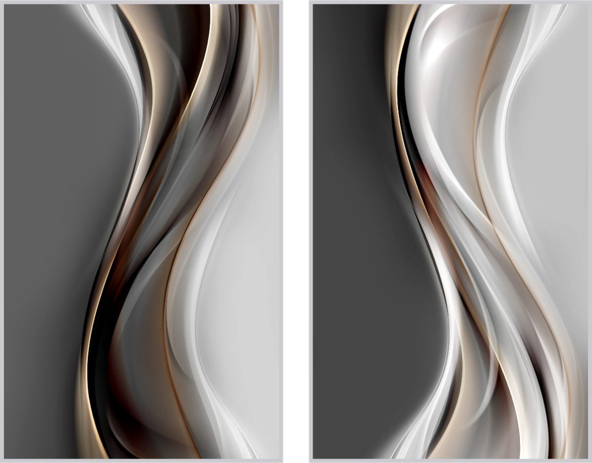 Jogo Com 2 Quadros Decorativos Abstrato Cinza, Branco e Cobre - Imagem 6