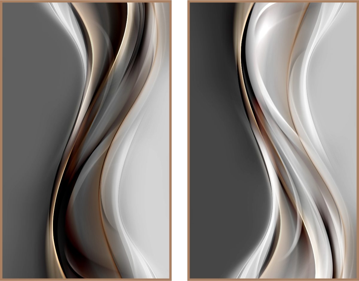 Jogo Com 2 Quadros Decorativos Abstrato Cinza, Branco e Cobre - Imagem 9