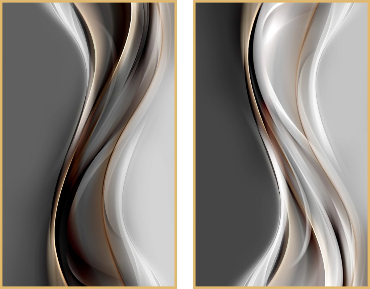 Jogo Com 2 Quadros Decorativos Abstrato Cinza, Branco e Cobre - Imagem 10