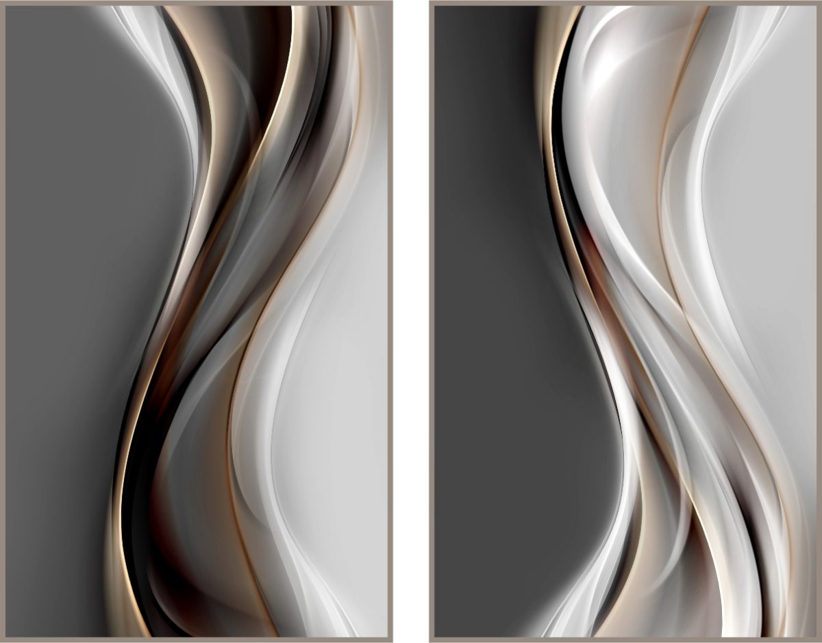 Jogo Com 2 Quadros Decorativos Abstrato Cinza, Branco e Cobre - Imagem 11