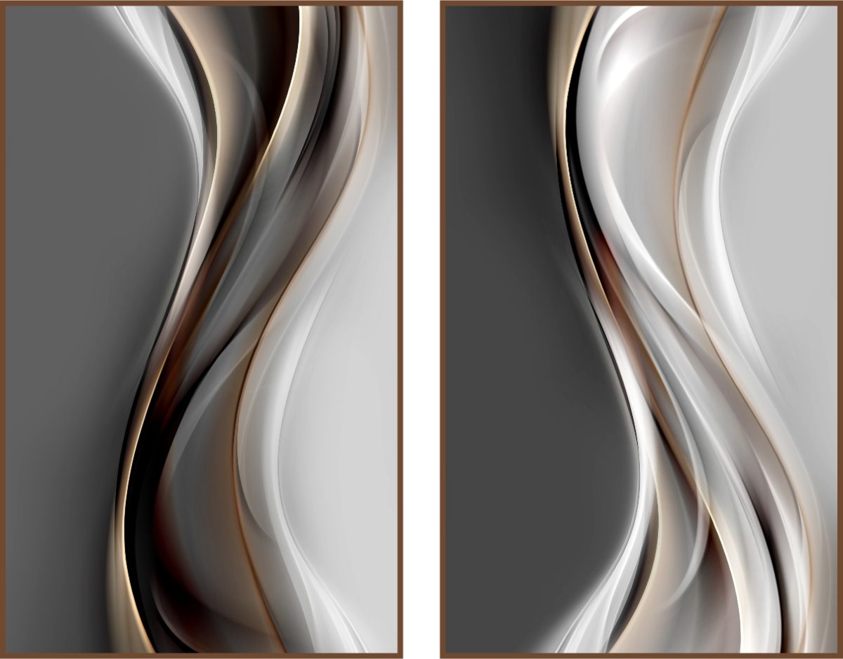 Jogo Com 2 Quadros Decorativos Abstrato Cinza, Branco e Cobre - Imagem 17