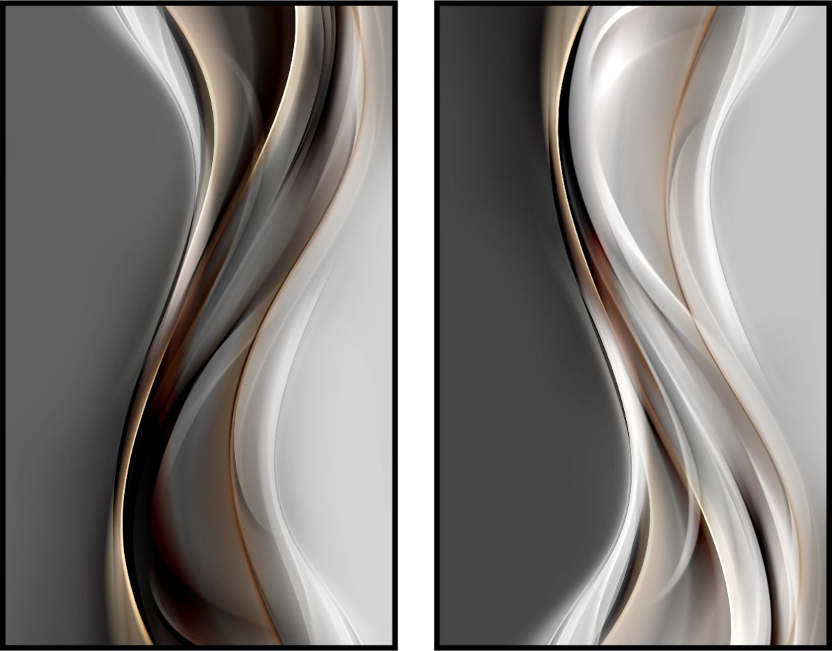 Jogo Com 2 Quadros Decorativos Abstrato Cinza, Branco e Cobre - Imagem 19