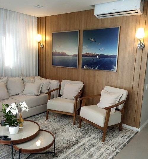 Jogo Com 2 Quadros Decorativos Paisagem Montanhas, Oceano e Pássaros