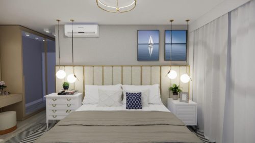 Jogo Com 2 Quadros Decorativos Mar Azul e Barco
