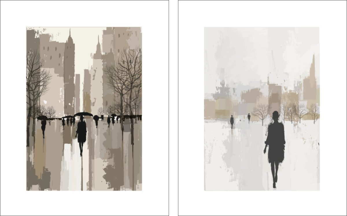 Jogo Com 2 Quadros Decorativos Pintura Cidade Figurativa - Imagem 2
