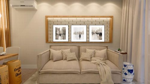 Jogo Com 2 Quadros Decorativos Pintura Cidade Figurativa