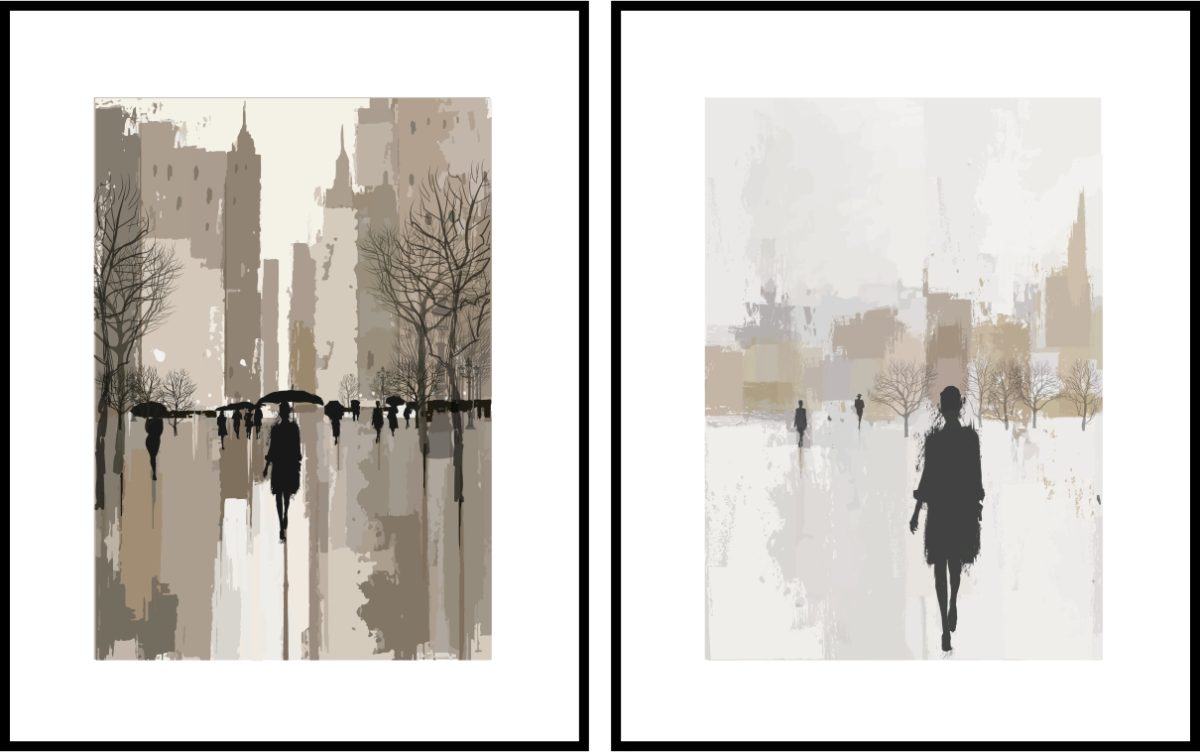 Jogo Com 2 Quadros Decorativos Pintura Cidade Figurativa - Imagem 8