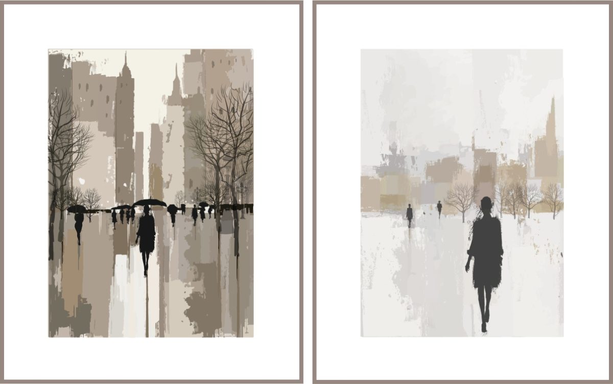 Jogo Com 2 Quadros Decorativos Pintura Cidade Figurativa - Imagem 12