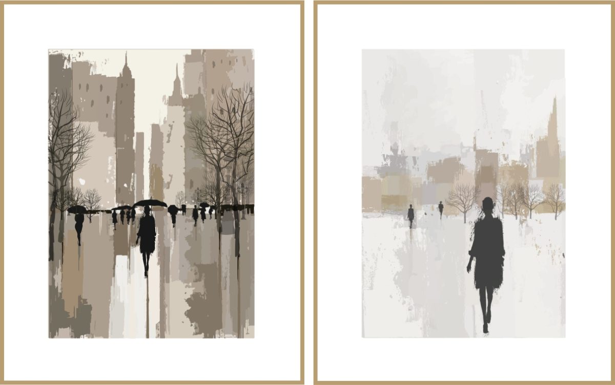Jogo Com 2 Quadros Decorativos Pintura Cidade Figurativa - Imagem 15