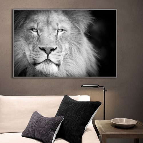 Quadro Decorativo Leão Preto e Branco