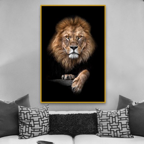Quadro Decorativo de Leão ao fundo Preto