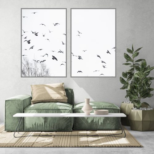 Jogo com 2 Quadros Decorativos arte pássaros
