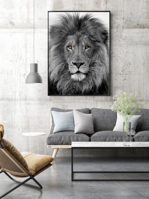 Quadro Decorativo Leão Preto e Branco