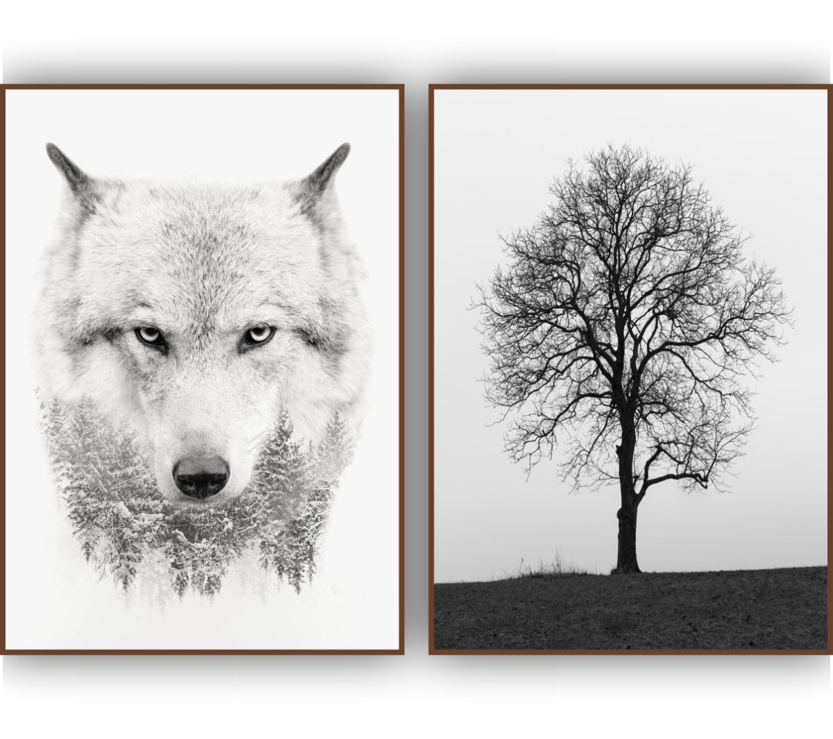 Jogo com 2 Quadros Decorativos Lobo e Árvore Preto e Branco - Imagem 5