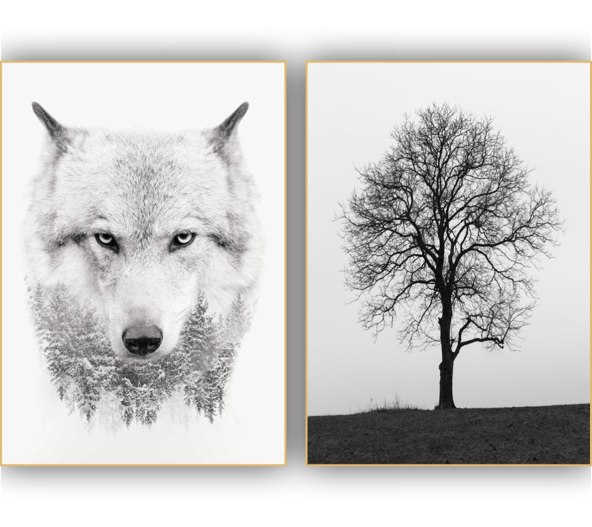 Jogo com 2 Quadros Decorativos Lobo e Árvore Preto e Branco - Imagem 10